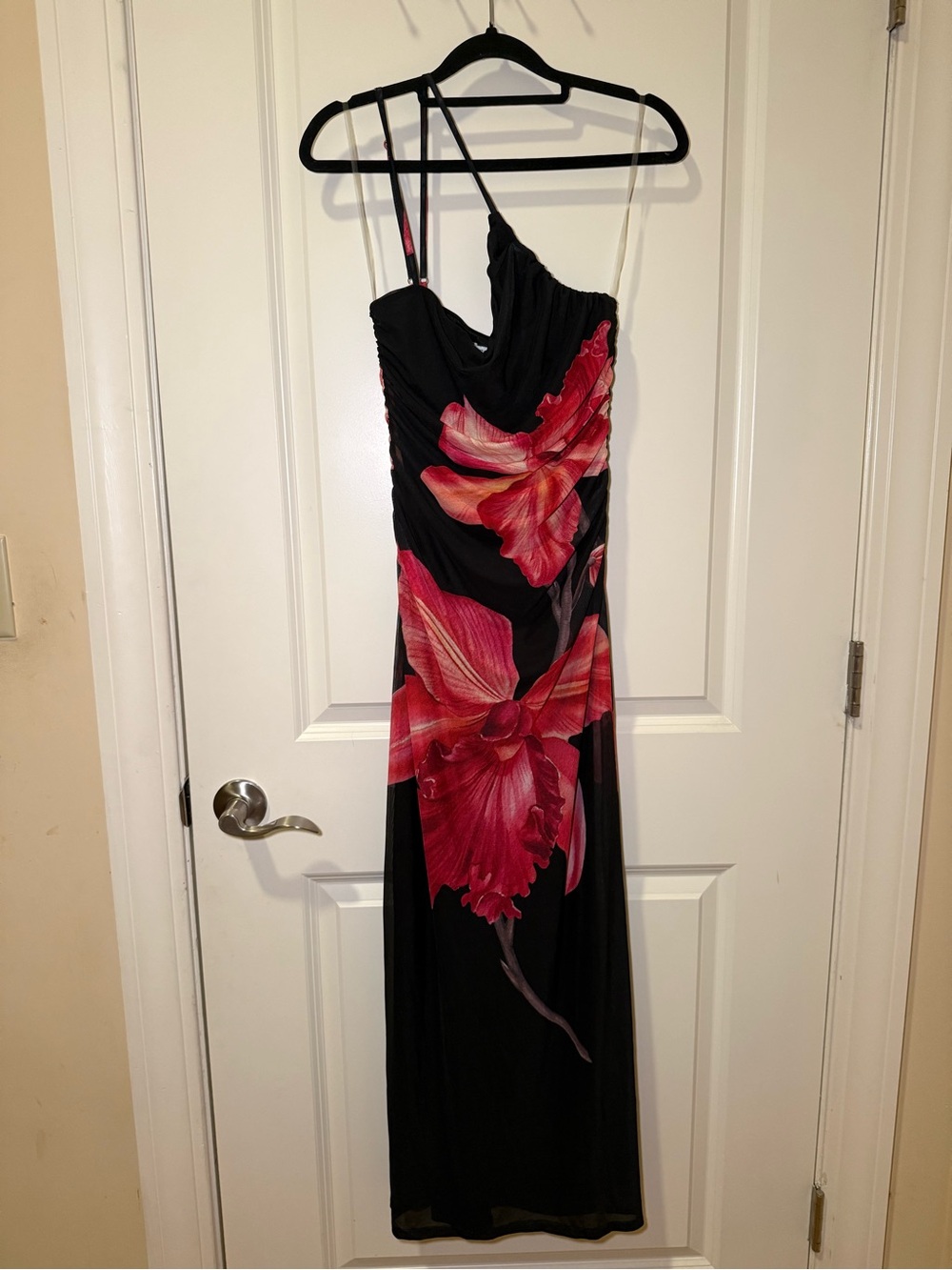 Black Dress with Red Floral Print